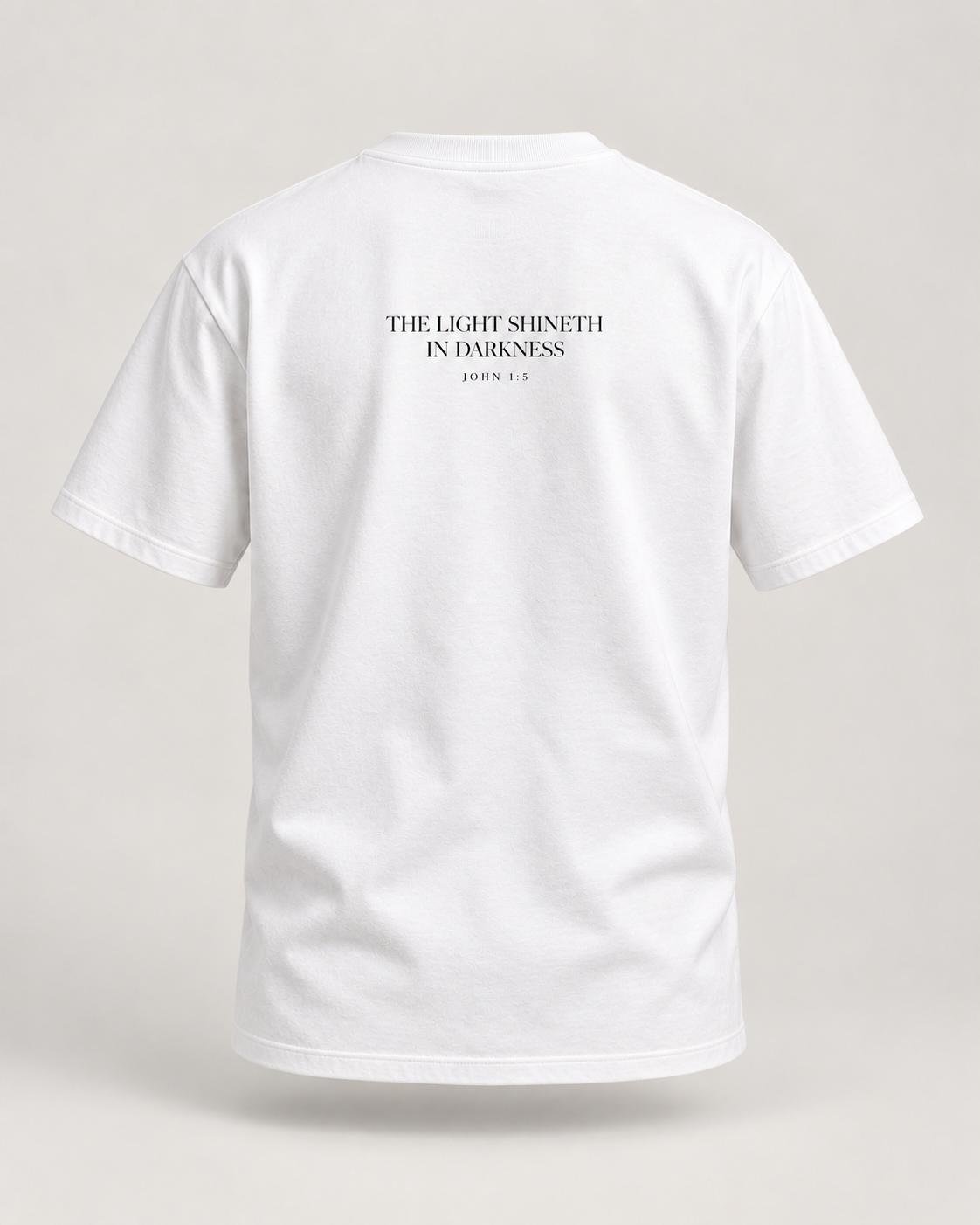 Back view of OADG Classic Tee with John 1:5 artwork